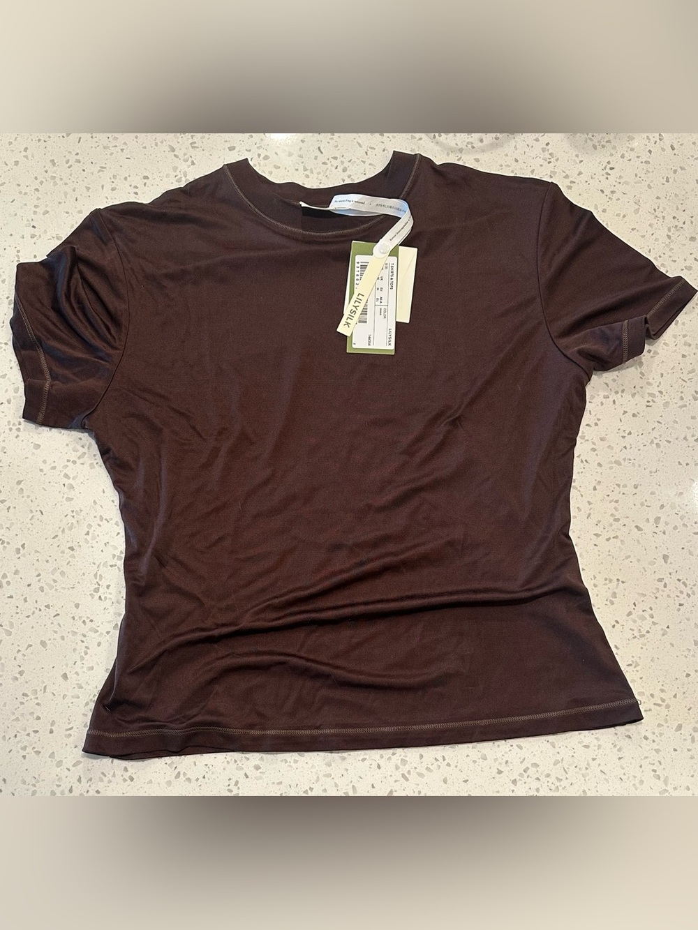 LilySilk 100% Silk Jersey Tee Slim Fit Crew Neck Short Sleeves Cropped - Picture 2 of 9